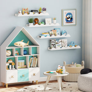 24 Inch Kids Bookshelf Set of 4 Wall-Mounted Picture Ledge Shelf-White