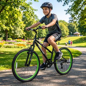 24 Inch Kids Mountain Bike Adjustable with 7 Speed and Suspension Fork-Black