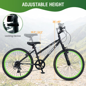 24 Inch Kids Mountain Bike Adjustable with 7 Speed and Suspension Fork-Black