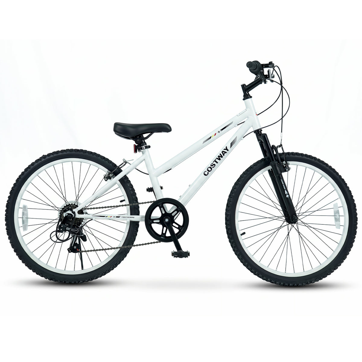 24 Inch Kids Mountain Bike Adjustable with 7 Speed and Suspension Fork-White