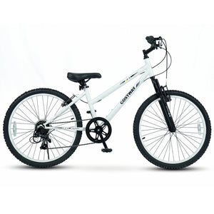 24 Inch Kids Mountain Bike Adjustable with 7 Speed and Suspension Fork-White