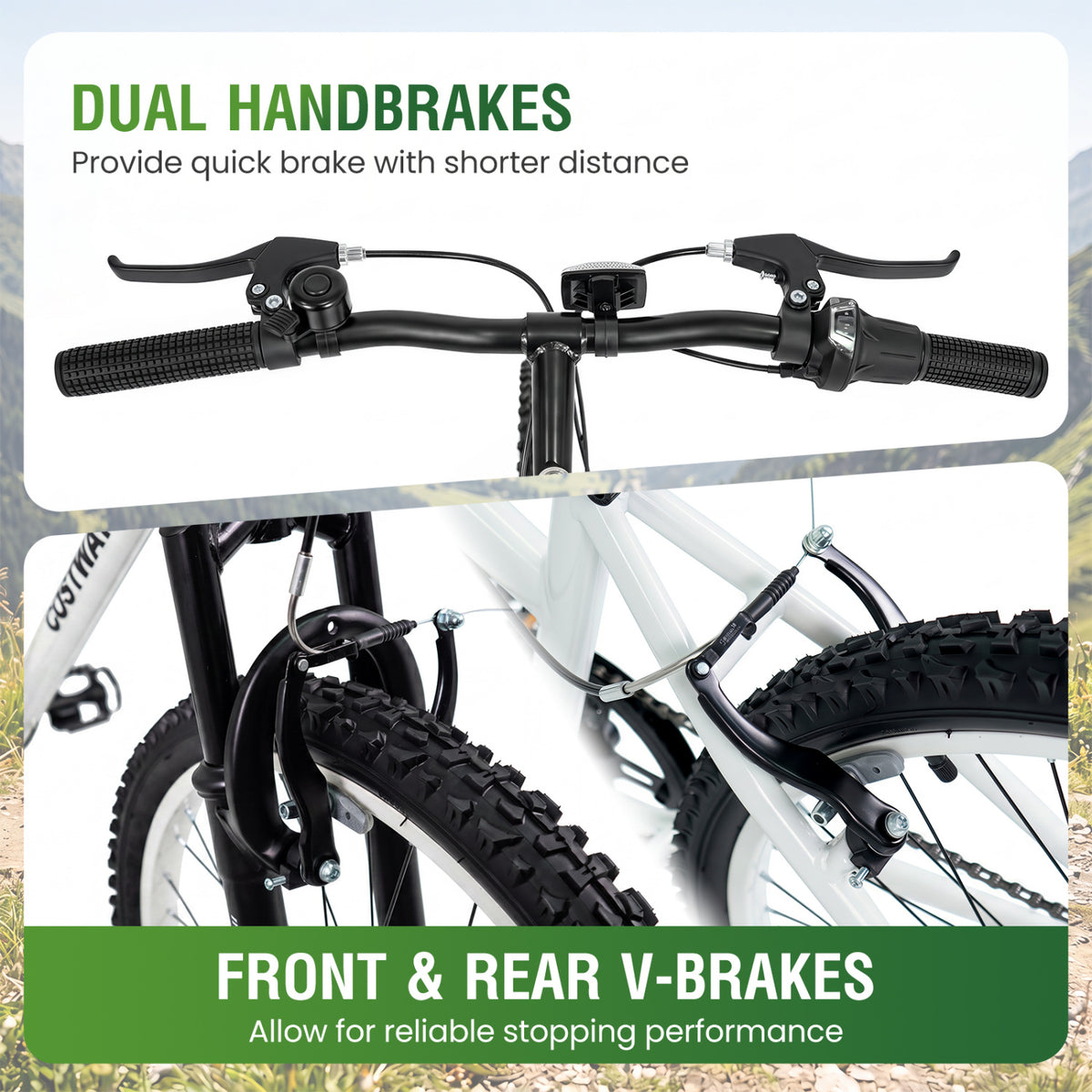 24 Inch Kids Mountain Bike Adjustable with 7 Speed and Suspension Fork-White