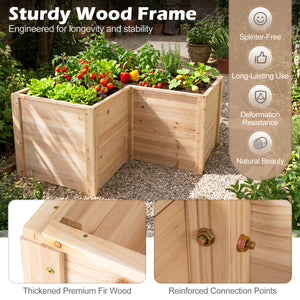 24 Inch L-Shaped Wooden Raised Garden Bed with Open-Ended Base-Natural