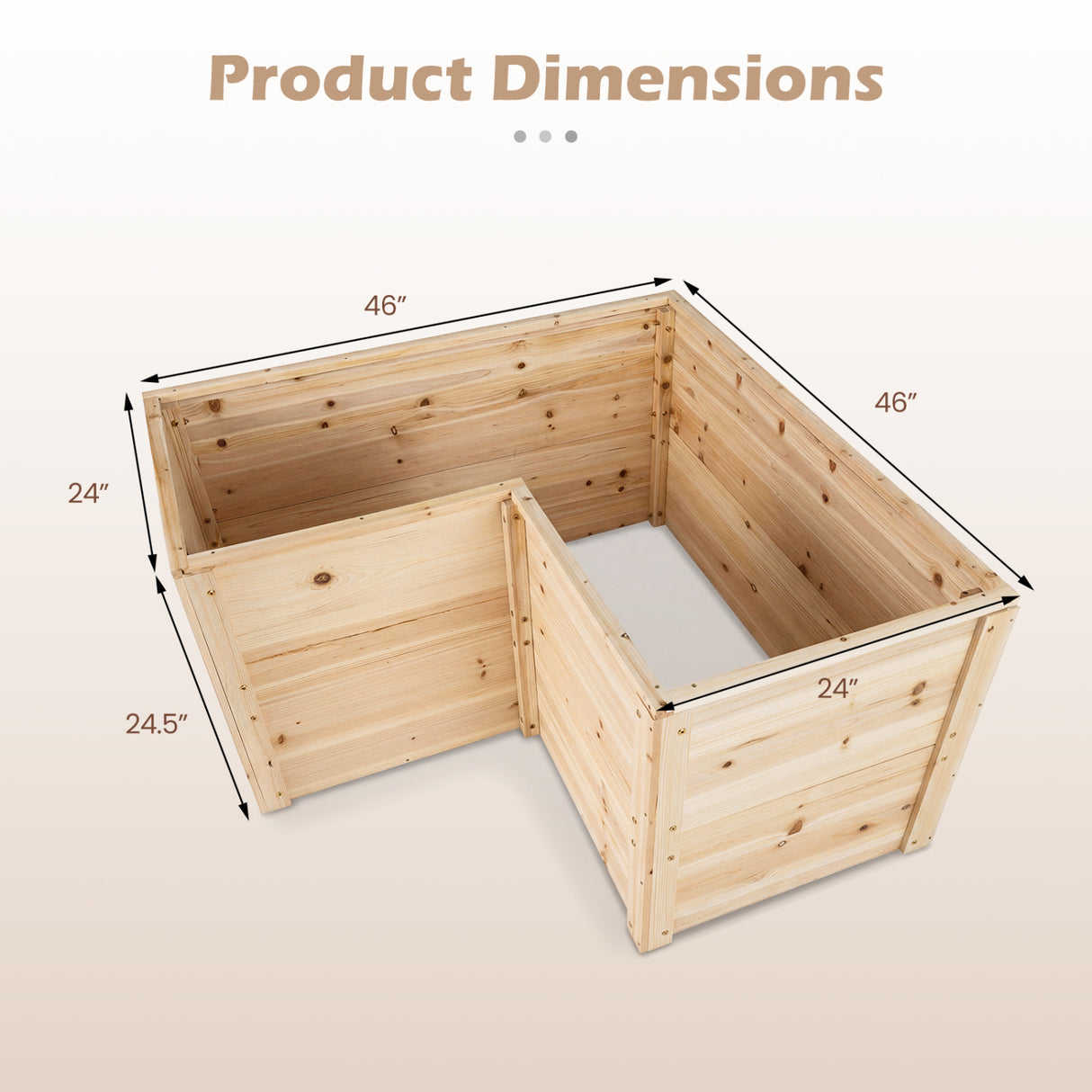 24 Inch L-Shaped Wooden Raised Garden Bed with Open-Ended Base-Natural