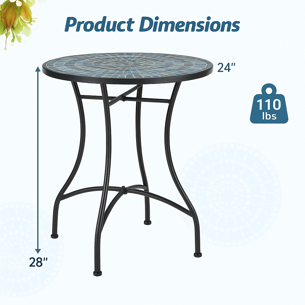 24 Inch Patio Bistro Table with Ceramic Tile Tabletop-Blue
