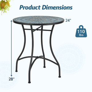 24 Inch Patio Bistro Table with Ceramic Tile Tabletop-Blue