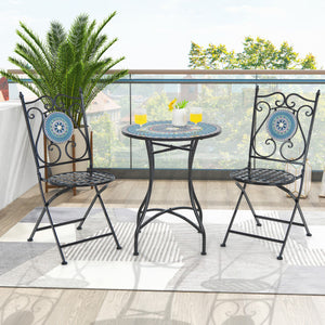 24 Inch Patio Bistro Table with Ceramic Tile Tabletop-Multicolor