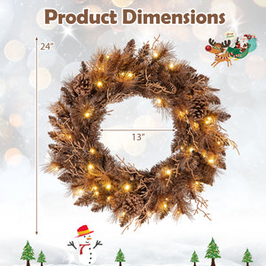 24 Inch Pre-lit Christmas Wreath with 105 Branch Tips and 35 Warm White LED Lights-1 piece