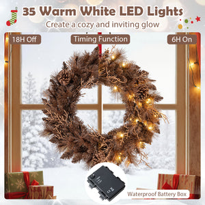 24 Inch Pre-lit Christmas Wreath with 105 Branch Tips and 35 Warm White LED Lights-2 pieces