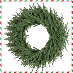 24 Inch Pre-lit Christmas Wreath with 108 Branch Tips and 35 Warm White LED Lights for Wall Window-1 piece