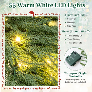 24 Inch Pre-lit Christmas Wreath with 108 Branch Tips and 35 Warm White LED Lights for Wall Window-1 piece