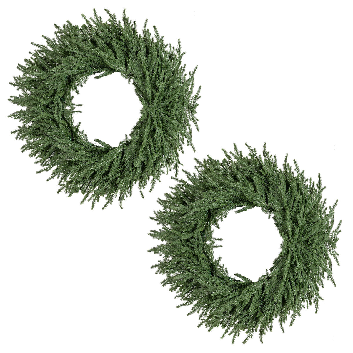 24 Inch Pre-lit Christmas Wreath with 108 Branch Tips and 35 Warm White LED Lights for Wall Window-2 piece