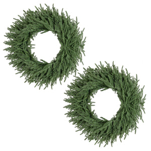 24 Inch Pre-lit Christmas Wreath with 108 Branch Tips and 35 Warm White LED Lights for Wall Window-2 piece
