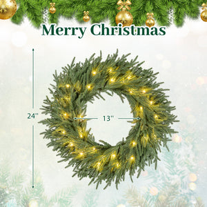 24 Inch Pre-lit Christmas Wreath with 108 Branch Tips and 35 Warm White LED Lights for Wall Window-2 piece