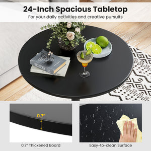 24 Inch Modern Round Cocktail Table with Metal Base and MDF Top-Set of 2