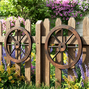 24 Inch Set of 2 Decorative Wooden Wagon Wheel Carbonized Solid Fir Wood