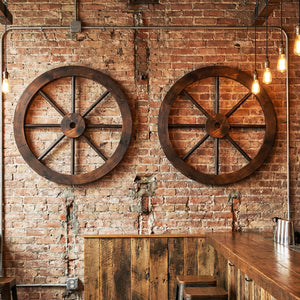 24 Inch Set of 2 Decorative Wooden Wagon Wheel Carbonized Solid Fir Wood