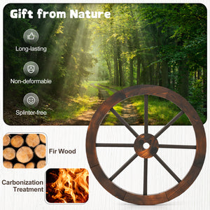 24 Inch Set of 2 Decorative Wooden Wagon Wheel Carbonized Solid Fir Wood