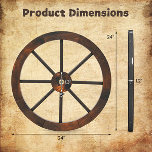 24 Inch Set of 2 Decorative Wooden Wagon Wheel Carbonized Solid Fir Wood