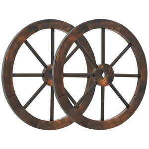 24 Inch Set of 2 Decorative Wooden Wagon Wheel Carbonized Solid Fir Wood