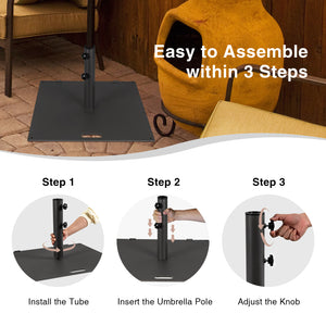 24 Inch Square Patio Umbrella Base 50 LBS Weighted-Black