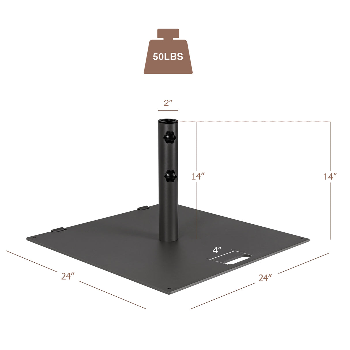 24 Inch Square Patio Umbrella Base 50 LBS Weighted-Black