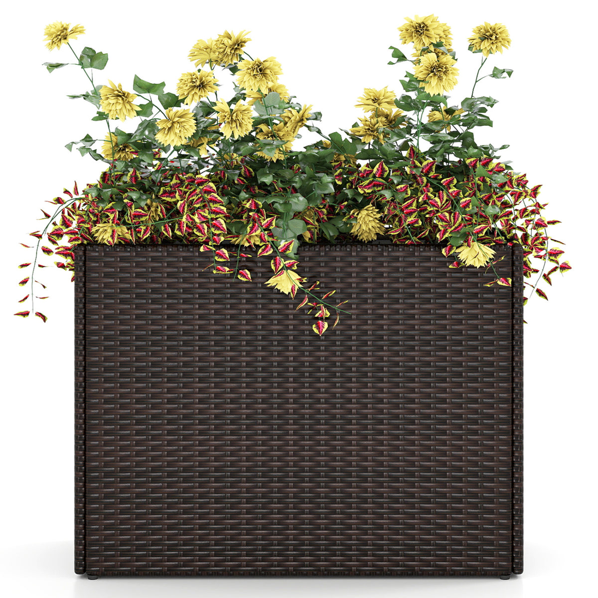 24 Inch Tall Raised Garden Bed All-Weather PE Rattan Wicker Flowerpot with Liner