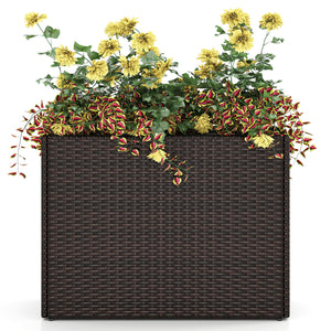 24 Inch Tall Raised Garden Bed All-Weather PE Rattan Wicker Flowerpot with Liner