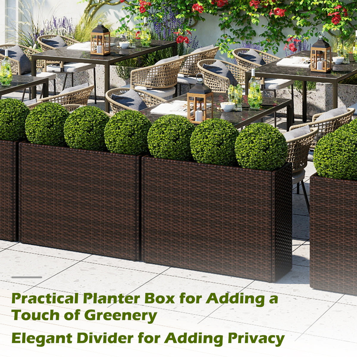 24 Inch Tall Raised Garden Bed All-Weather PE Rattan Wicker Flowerpot with Liner