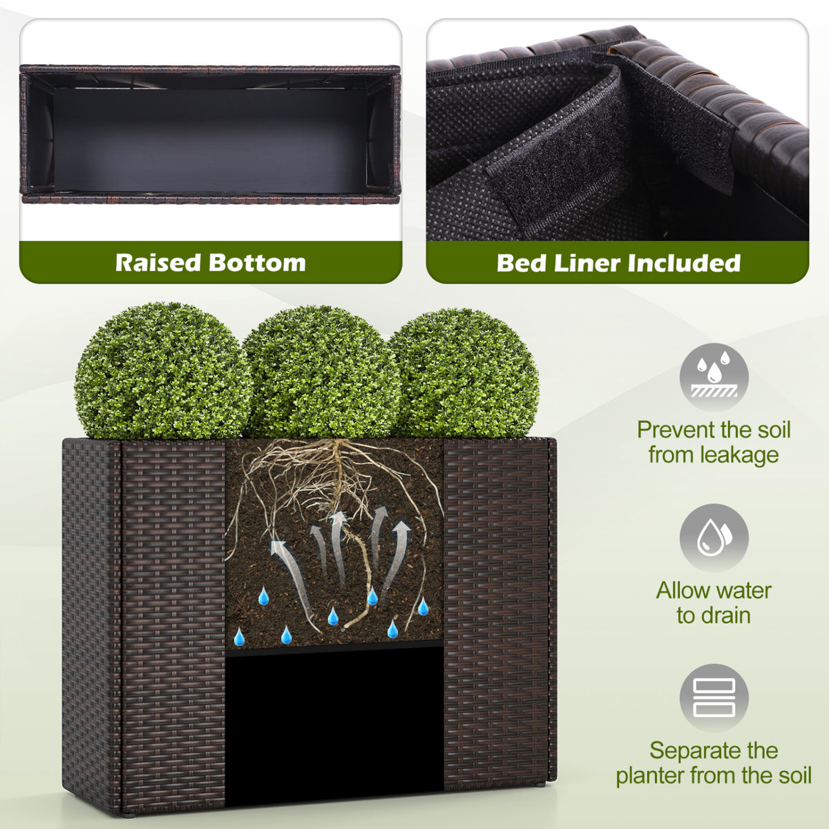 24 Inch Tall Raised Garden Bed All-Weather PE Rattan Wicker Flowerpot with Liner
