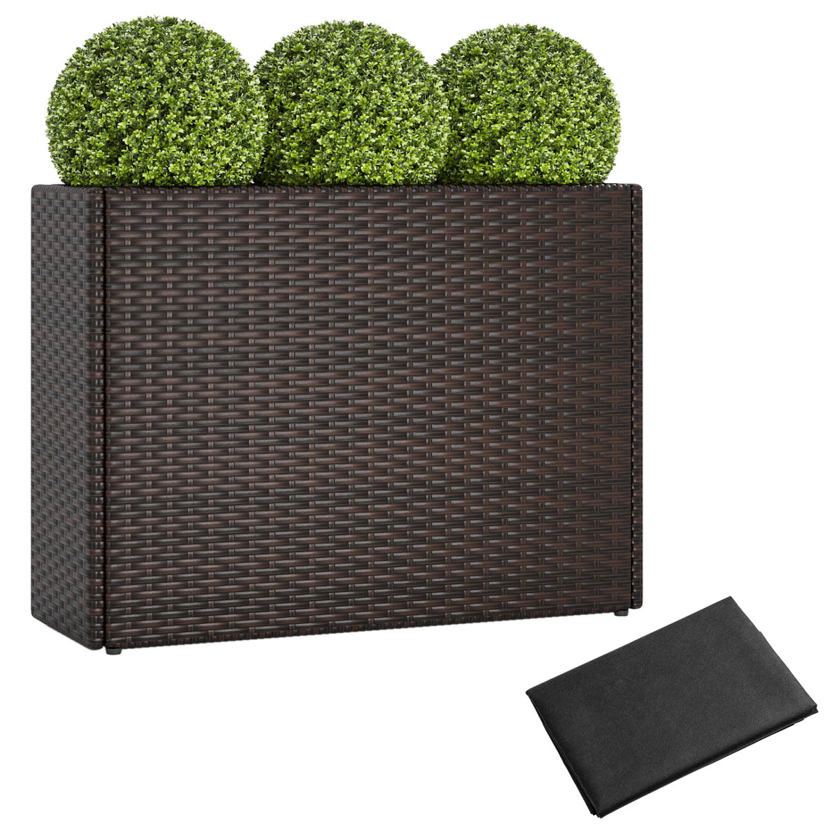 24 Inch Tall Raised Garden Bed All-Weather PE Rattan Wicker Flowerpot with Liner