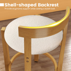 24 Inch Teddy Velvet Upholstered Counter Height Bar Stools with Backrests and Footrests-Set of 2
