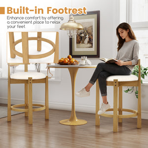 24 Inch Teddy Velvet Upholstered Counter Height Bar Stools with Backrests and Footrests-Set of 2