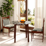 35 Inch Round Dining Table with Rubber Wood Legs and Marble-textured Veneer Tabletop-Brown