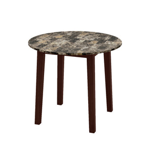 35 Inch Round Dining Table with Rubber Wood Legs and Marble-textured Veneer Tabletop-Brown