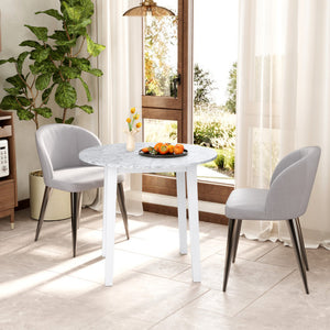 35 Inch Round Dining Table with Rubber Wood Legs and Marble-textured Veneer Tabletop-White