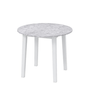 35 Inch Round Dining Table with Rubber Wood Legs and Marble-textured Veneer Tabletop-White