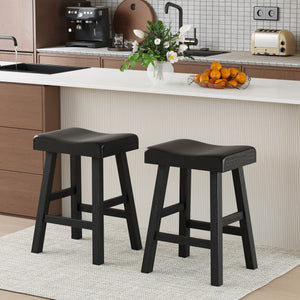 24 Inches Counter Height Stools Set of 2 with Footrest for Restaurant Cafe Pub-Black