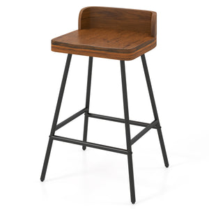 24" Industrial Rubber Wood Bar Stool with Low Back Metal Legs and Footrest-Brown