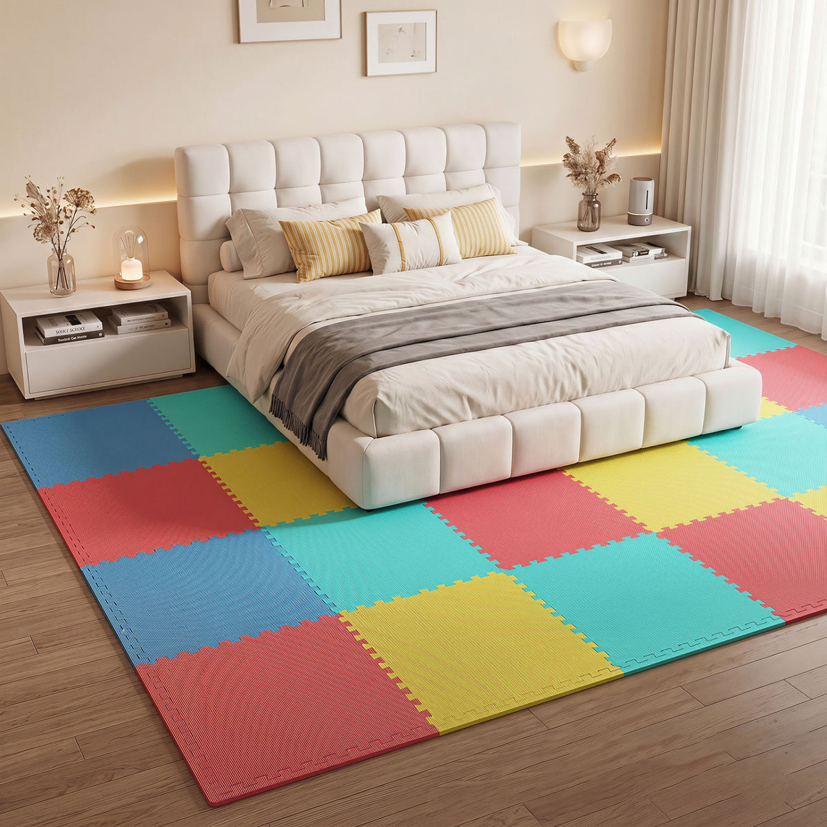24 Pack Non-Slip Protective Interlocking EVA Foam Floor Tiles-Multicolor