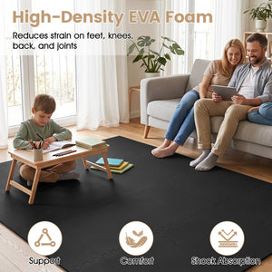 24 Pack Non-Slip Protective Interlocking EVA Foam Floor Tiles-Black