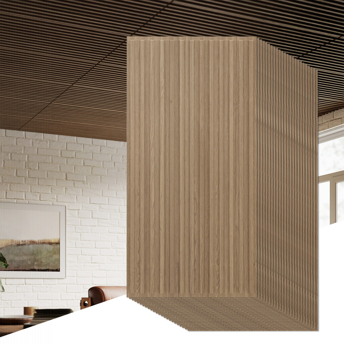 24-Pack PVC Slat Wall Panels for Interior Wall Decoration for Living Room and TV Background-Walnut