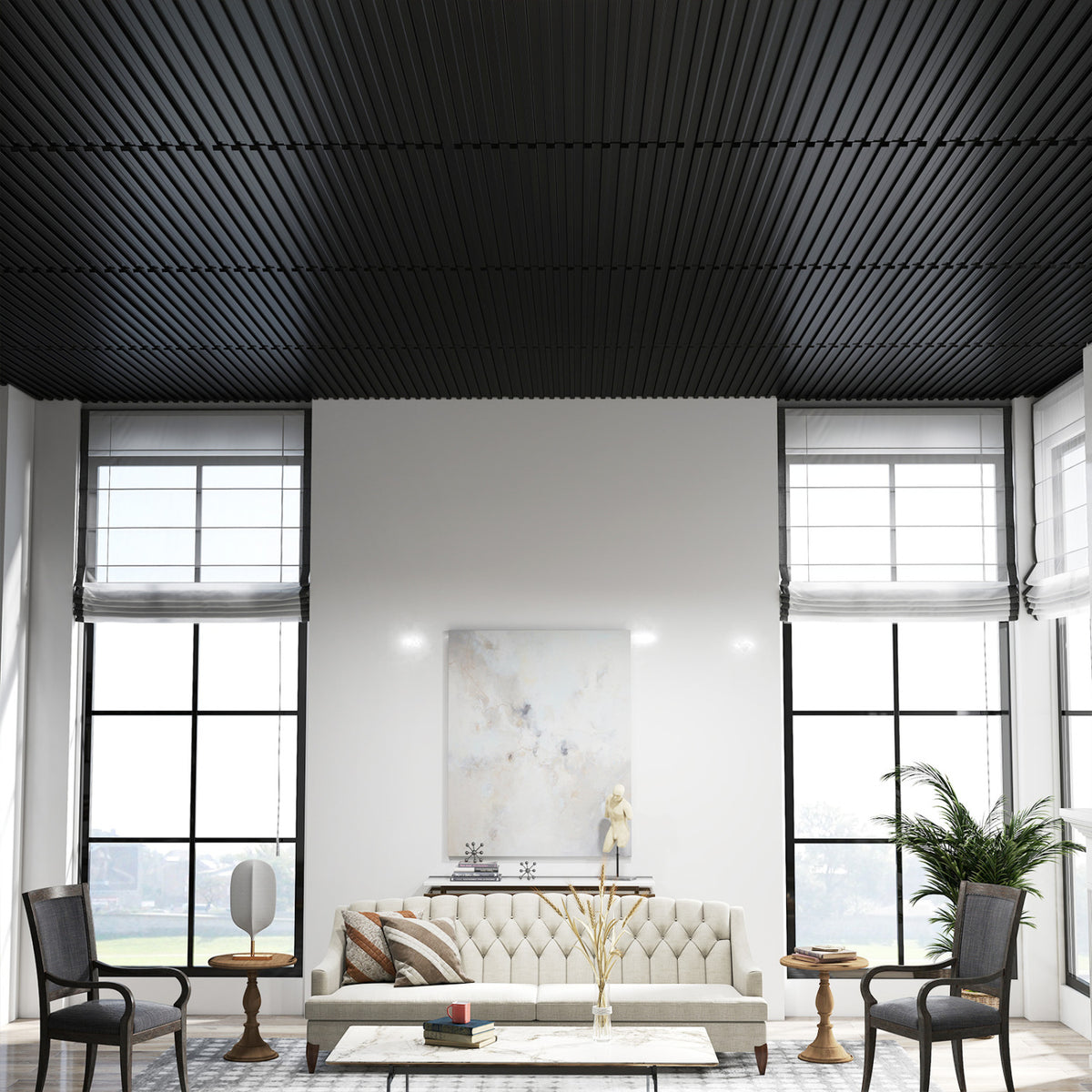 24-Pack PVC Slat Wall Panels for Interior Wall Decoration for Living Room and TV Background-Black