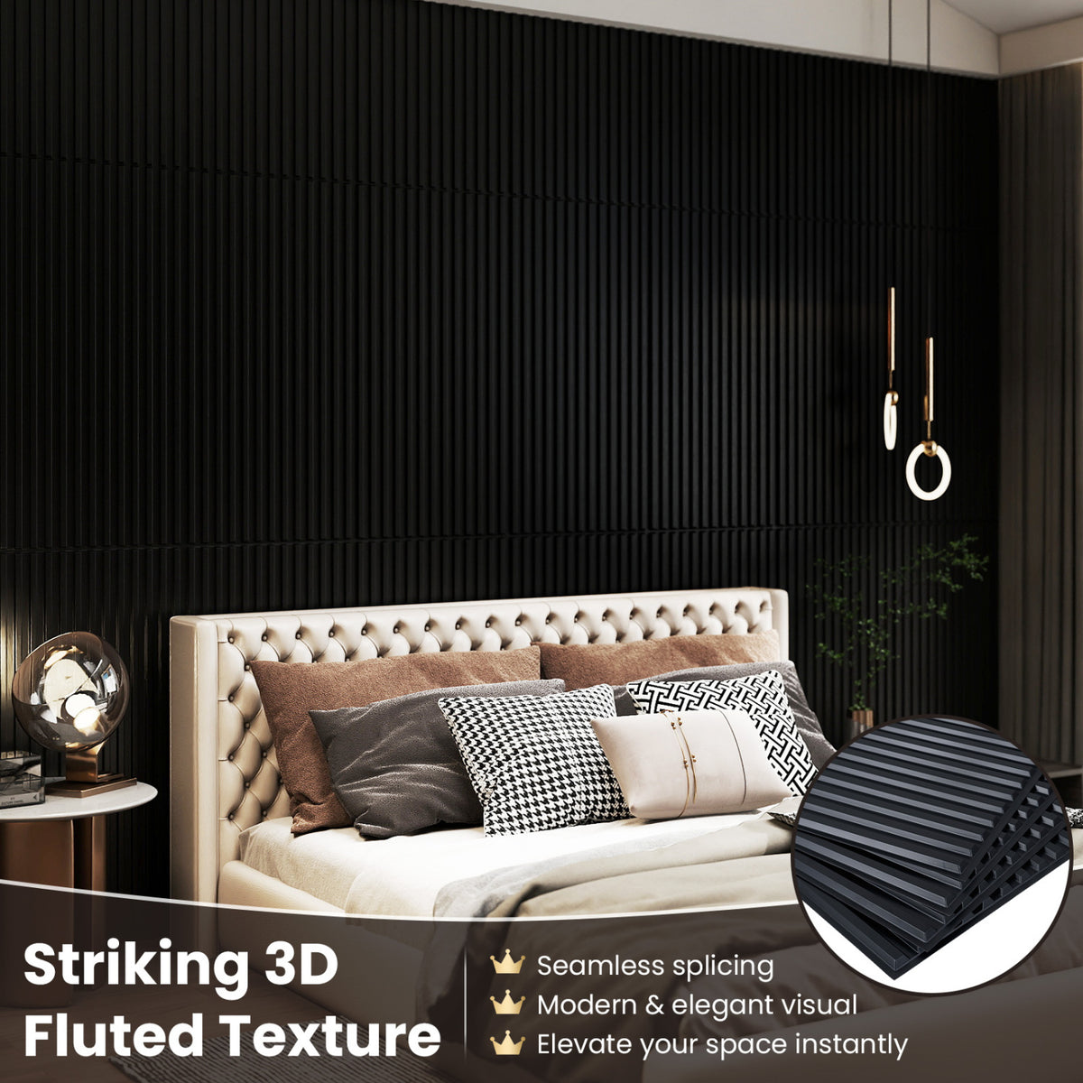 24-Pack PVC Slat Wall Panels for Interior Wall Decoration for Living Room and TV Background-Black