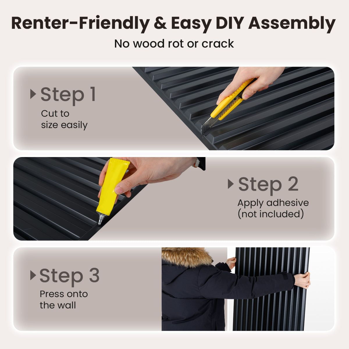 24-Pack PVC Slat Wall Panels for Interior Wall Decoration for Living Room and TV Background-Black