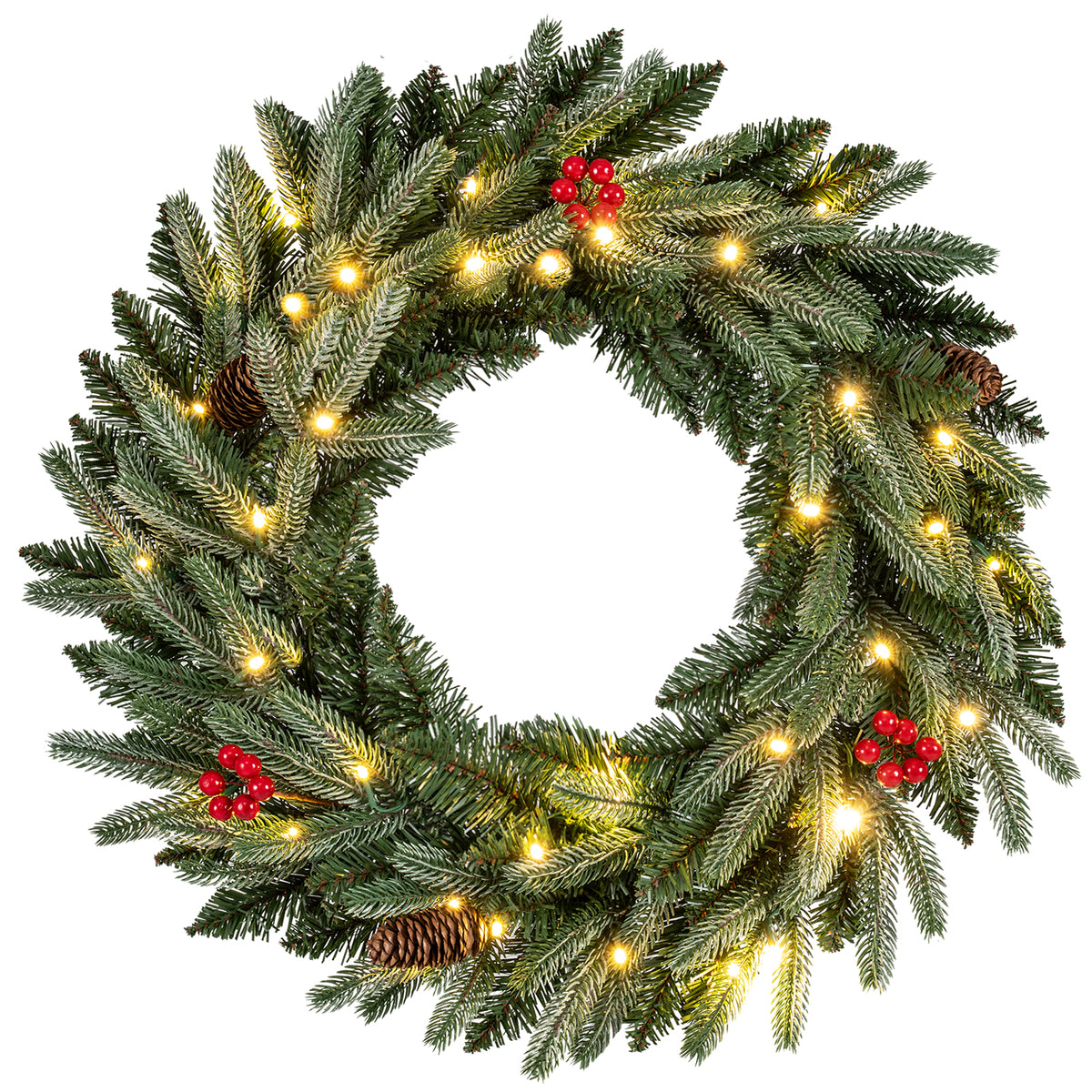 24â€ Pre-lit Christmas Wreath Front Door Artificial Xmas Wreath with 90 Frosted Branch Tips
