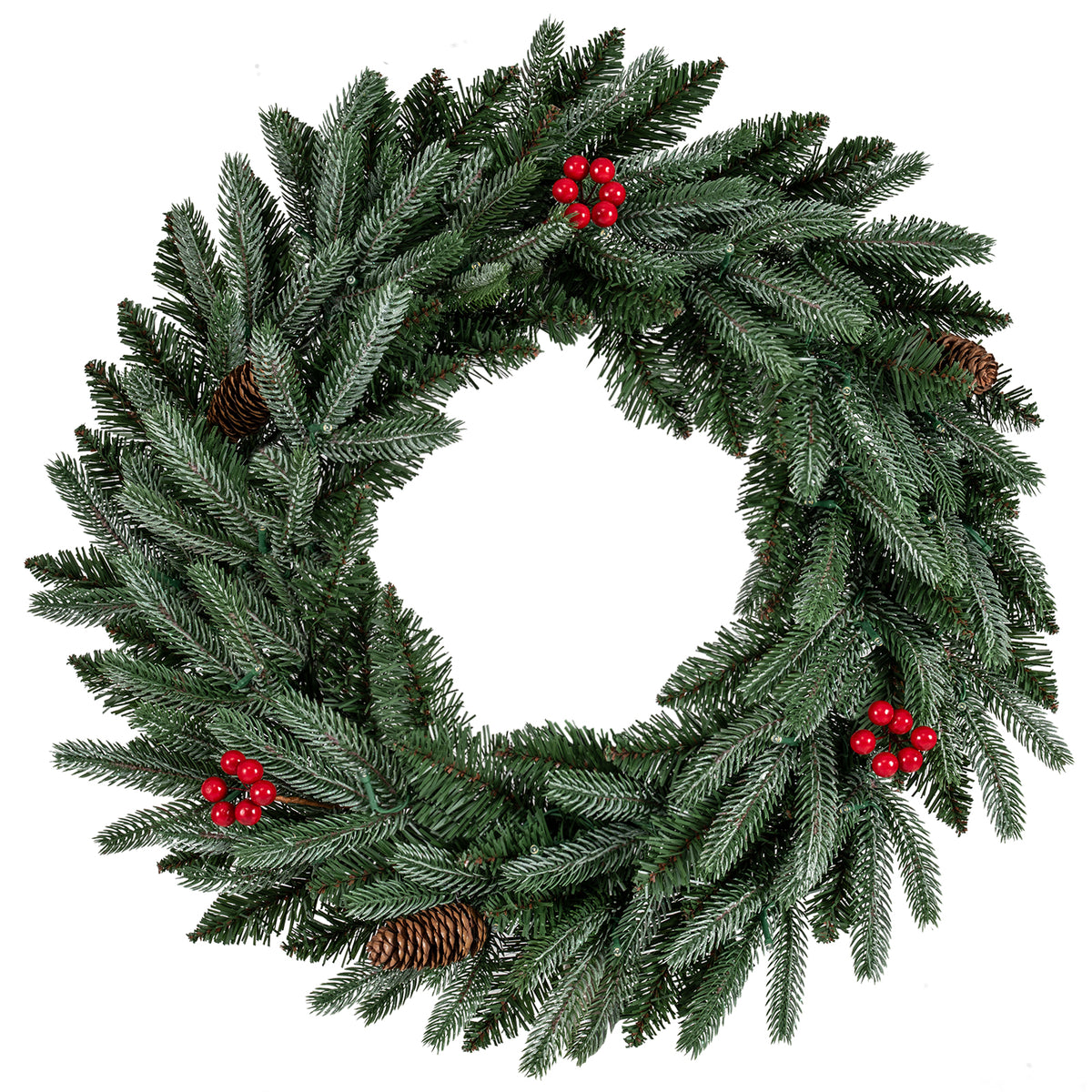 24â€ Pre-lit Christmas Wreath Front Door Artificial Xmas Wreath with 90 Frosted Branch Tips