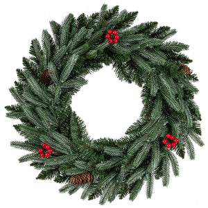 24â€ Pre-lit Christmas Wreath Front Door Artificial Xmas Wreath with 90 Frosted Branch Tips