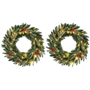 24â€  Pre-lit Christmas Wreath Set of 2 Front Door Artificial Xmas Wreath with 90 Frosted Branch Tips