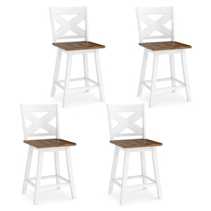 24" Rubberwood Swivel Barstools Set of 4 with Backrest and Large Seat-White